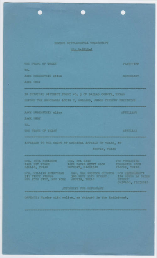 T37 The State of Texas vs. Jack Ruby: Second Supplemental Transcript for Appeal