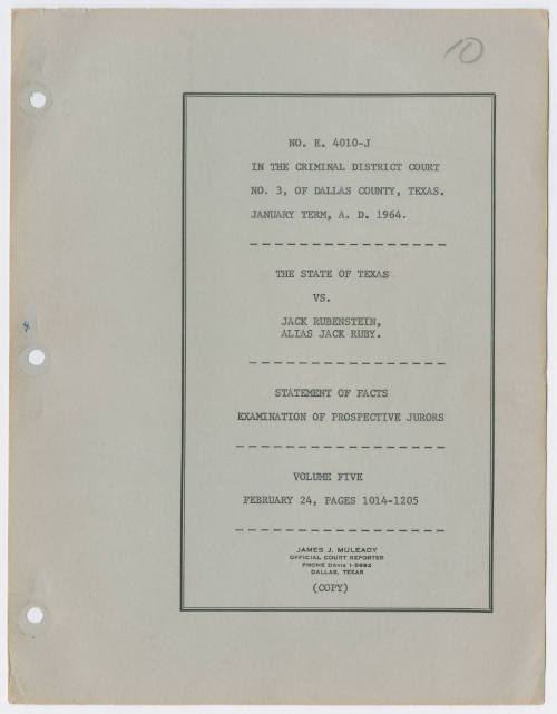 T10 Transcript of The State vs Ruby, Examination of Prospective Jurors, Volume 5