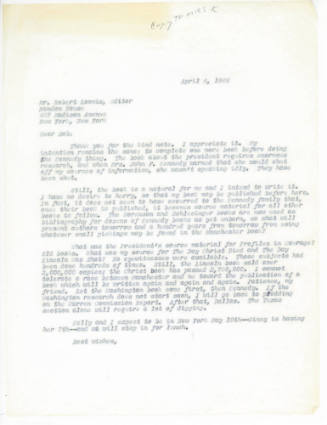 Photocopy of typed letter to Robert Loomis at Random House from Jim Bishop