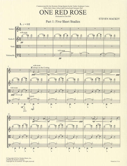 First page of "One Red Rose" sheet music composed by Steven Mackey