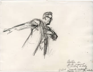 Photograph of courtroom sketch of Melvin Belli in final argument of Ruby trial