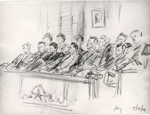 Photograph of courtroom sketch of jury at Jack Ruby trial