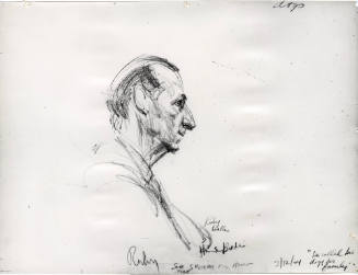 Photograph of courtroom sketch of Jack Ruby at trial