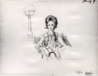 Photograph of courtroom sketch of Patricia Kohs "Penny Dollar" at Ruby trial