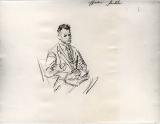 Photograph of courtroom sketch of witness Jim Leavelle at Jack Ruby trial