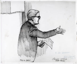 Photograph of courtroom sketch of Melvin Belli at Jack Ruby trial