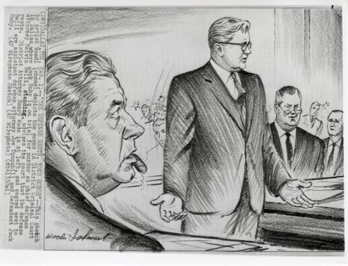 Photograph of courtroom sketch of Melvin Belli during the Jack Ruby trial