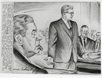 Photograph of courtroom sketch of Melvin Belli during the Jack Ruby trial