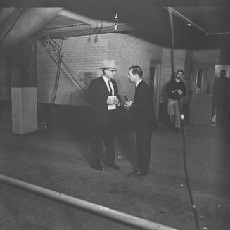 Image of Bob Huffaker interviewing Lt. Richard E. Swain where Oswald was shot
