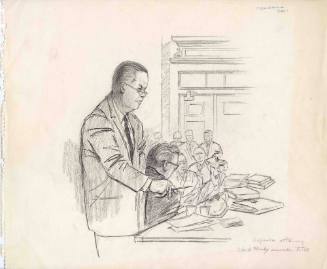 Courtroom sketch of defense attorney Joe Tonahill at Jack Ruby trial