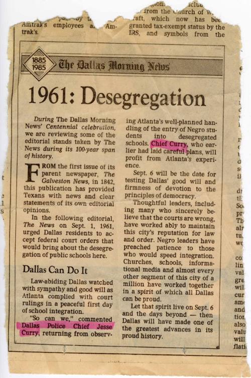 "1961: Desegregation," clipping from The Dallas Morning News