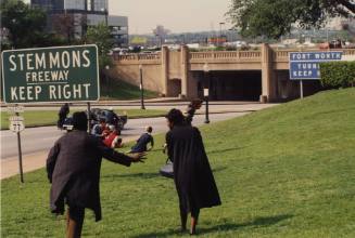 Photograph from the set of Oliver Stone's "JFK" in Dealey Plaza