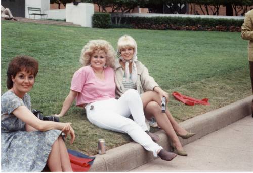 Photograph of Beverly Oliver on the set of the movie "JFK" in Dealey Plaza