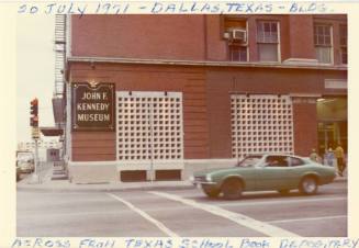 Photograph of the John F. Kennedy Museum at the edge of Dealey Plaza in 1971