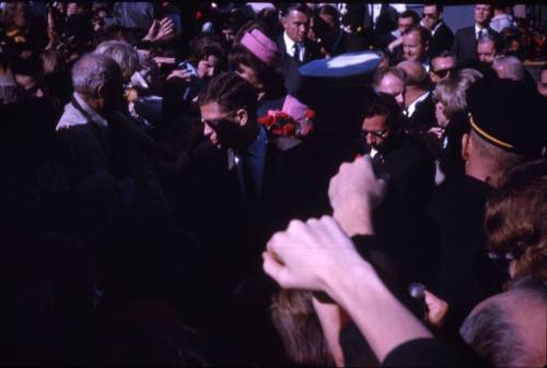 Image of Jacqueline Kennedy greeting the crowd at Love Field