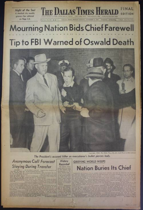 Dallas Times Herald newspaper with a cover story about the Ruby-Oswald shooting