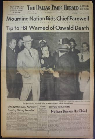 Dallas Times Herald newspaper with a cover story about the Ruby-Oswald shooting