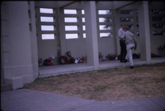 Image of floral tributes left at Dealey Plaza