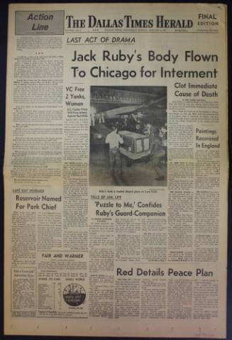 Dallas Times Herald newspaper, 01/04/1967, featuring news of Jack Ruby's death