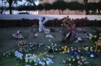 Image of floral tributes in Dealey Plaza after the assassination, Slide #18